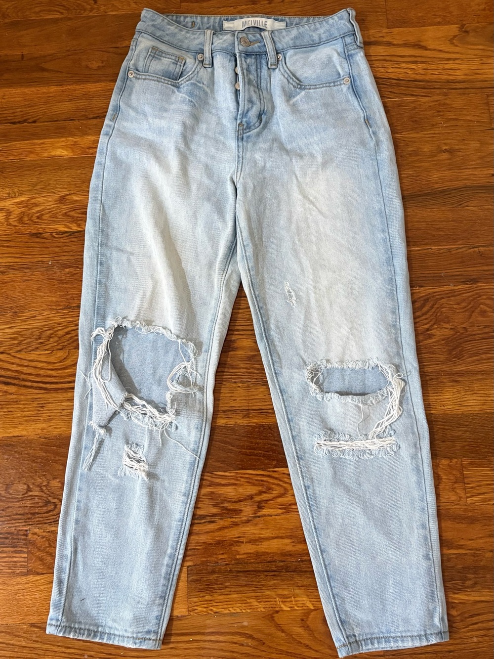 Brandy Melville Button Fly Distressed Denim Jeans Light Wash 25
